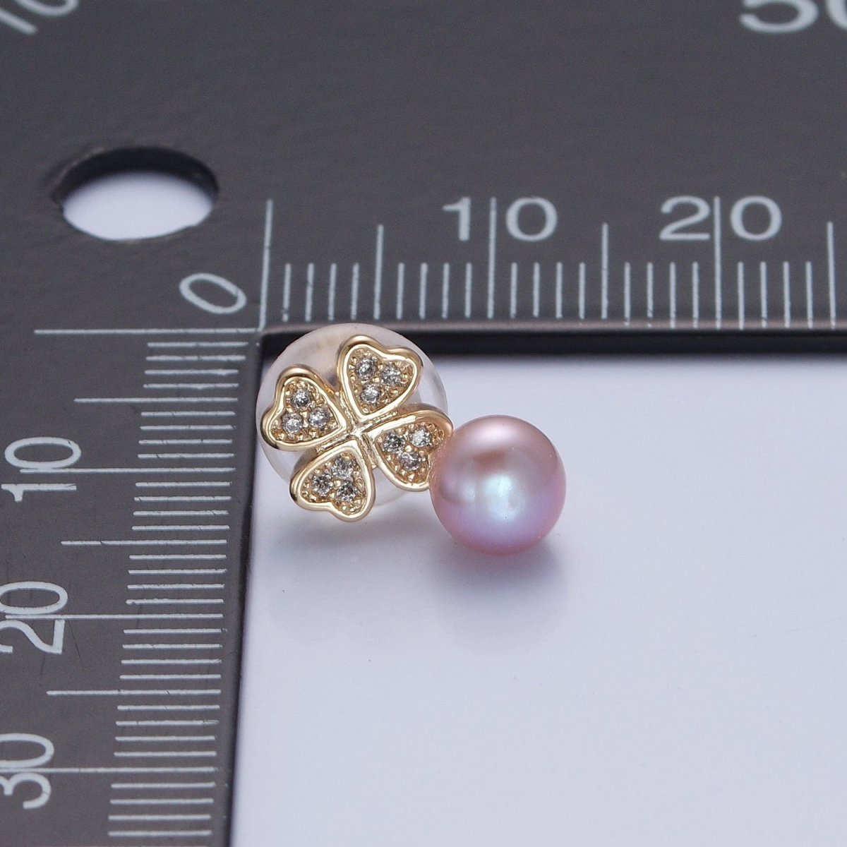 Gold Micro Pave Pearl Clover Stud Earring V-379 V-380 V-381