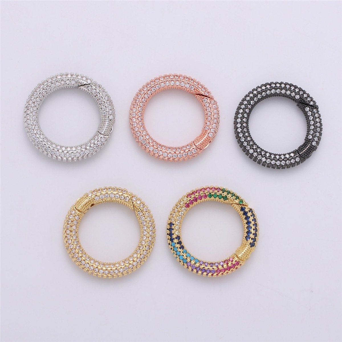 Gold Micro Pave Spring Buckle Metal Snap Clasp Spring gate ring, Trigger Round Ring,Snap Hook for Jewelry Key Chain Handbag Fashion Supply K-369 K-371