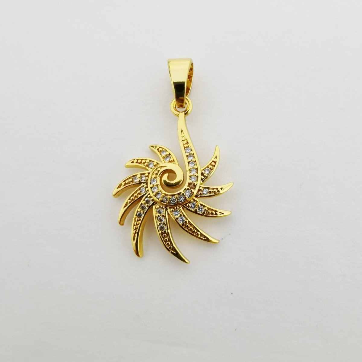 Gold Micro Pave Sun Hook charm in 14K gold Filled Cubic Zirconia Diamond Pendant I-771