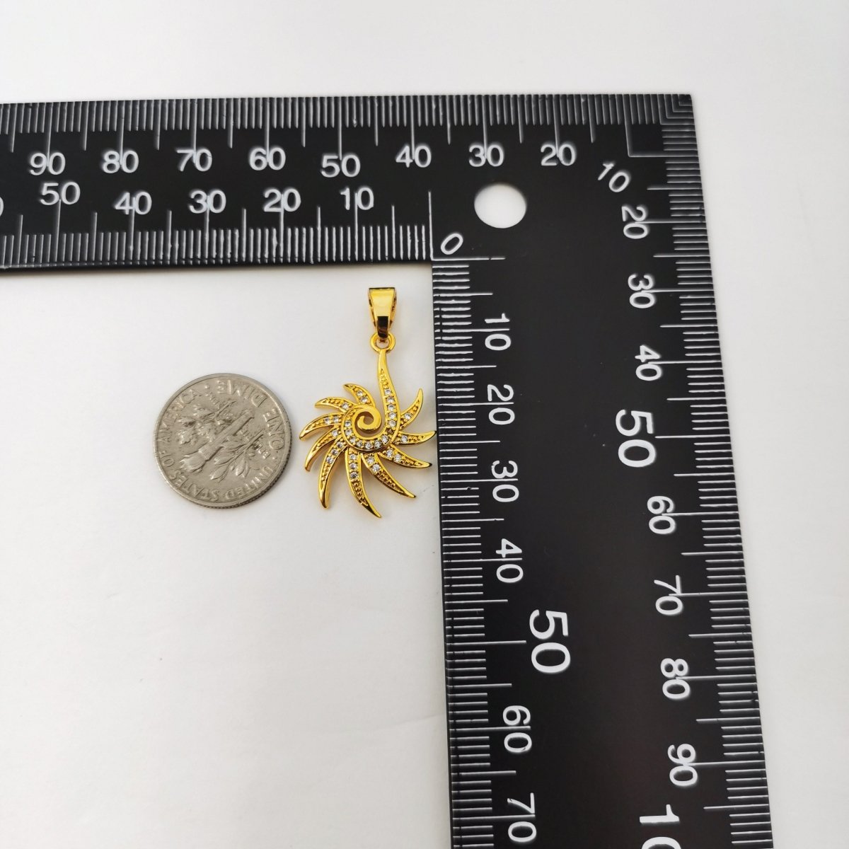 Gold Micro Pave Sun Hook charm in 14K gold Filled Cubic Zirconia Diamond Pendant I-771