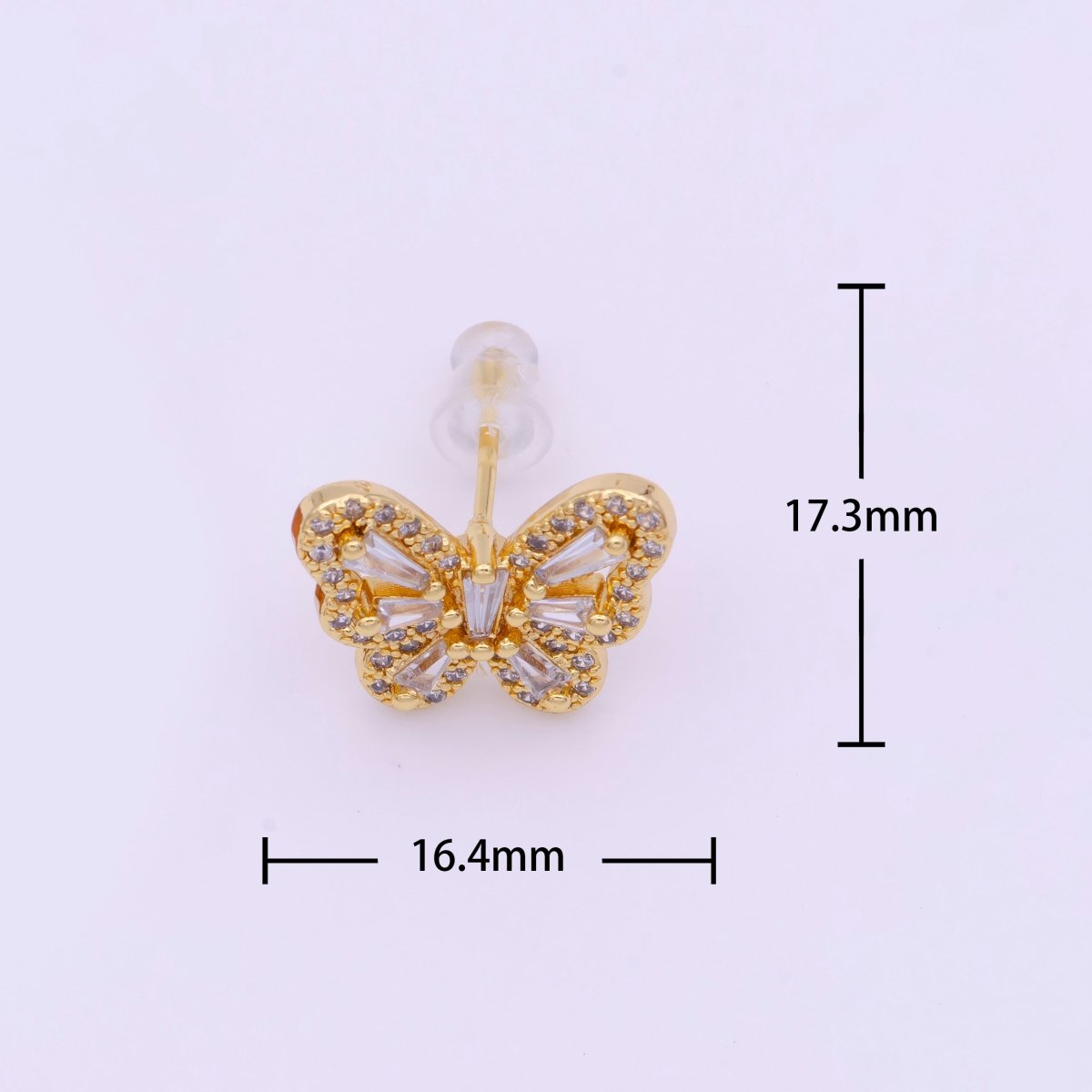 Gold Micro Paved Baguette CZ Mariposa Butterfly Stud Earrings | Y-160 - DLUXCA