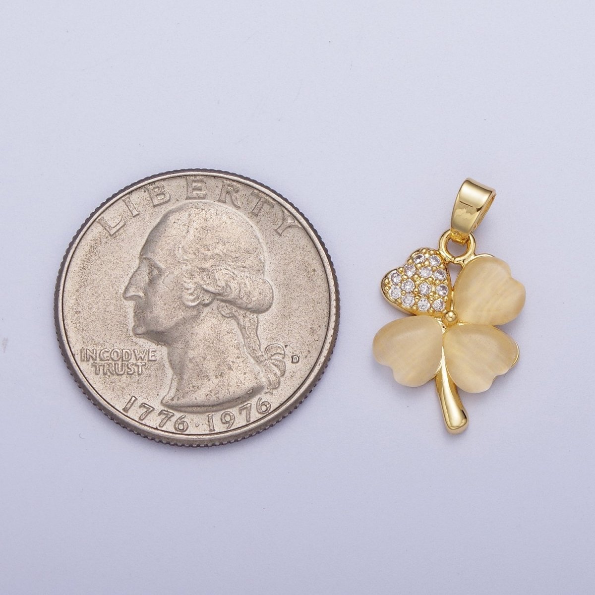 Gold Micro Paved Cubic Zirconia Lucky Clover Plant For DIY Jewelry Making | X-542 - DLUXCA