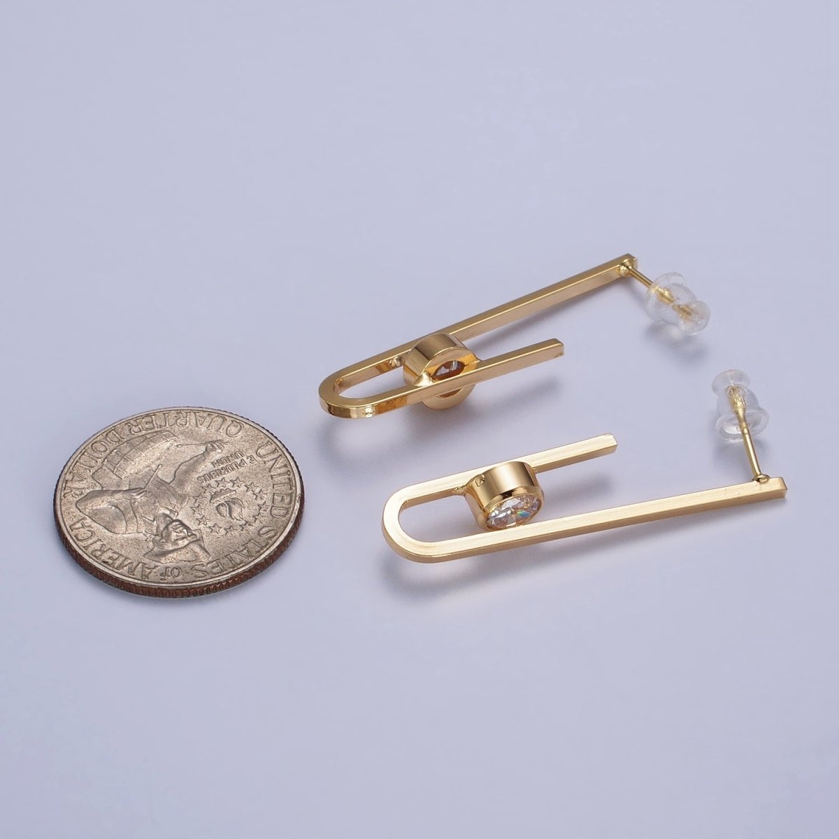 Gold Micro Paved CZ Geometric U Shaped Stud Earrings | AB179 AB180