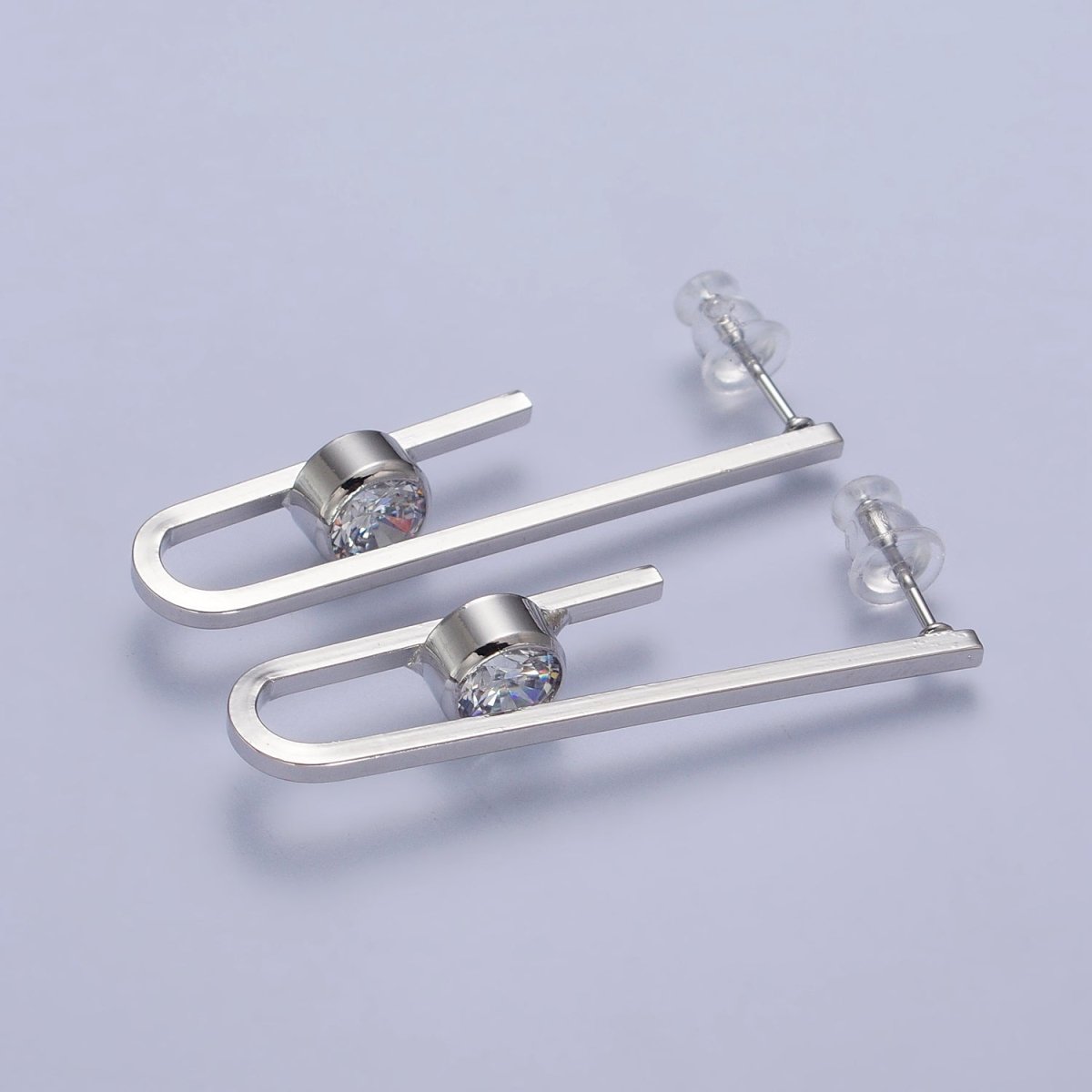 Gold Micro Paved CZ Geometric U Shaped Stud Earrings | AB179 AB180