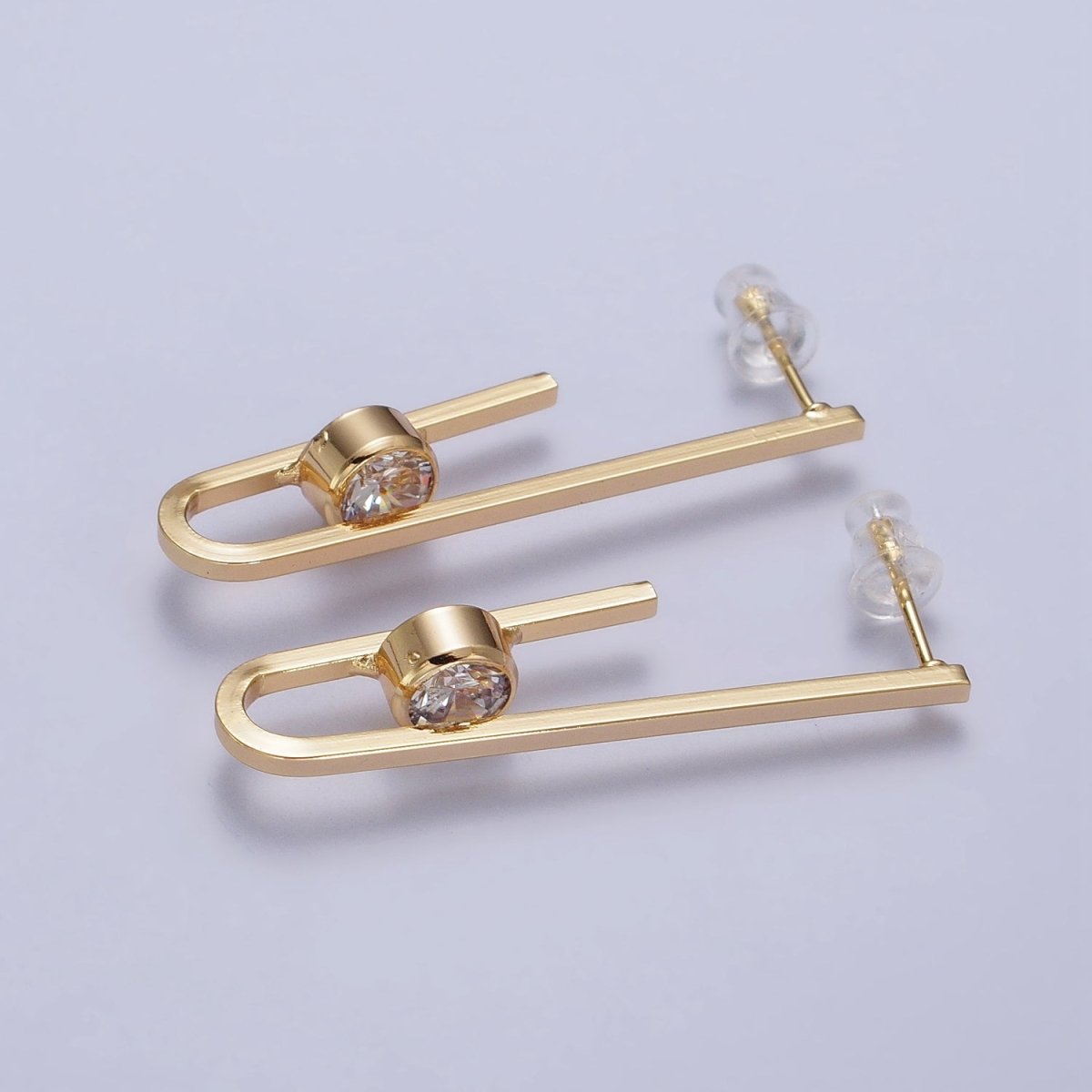 Gold Micro Paved CZ Geometric U Shaped Stud Earrings | AB179 AB180