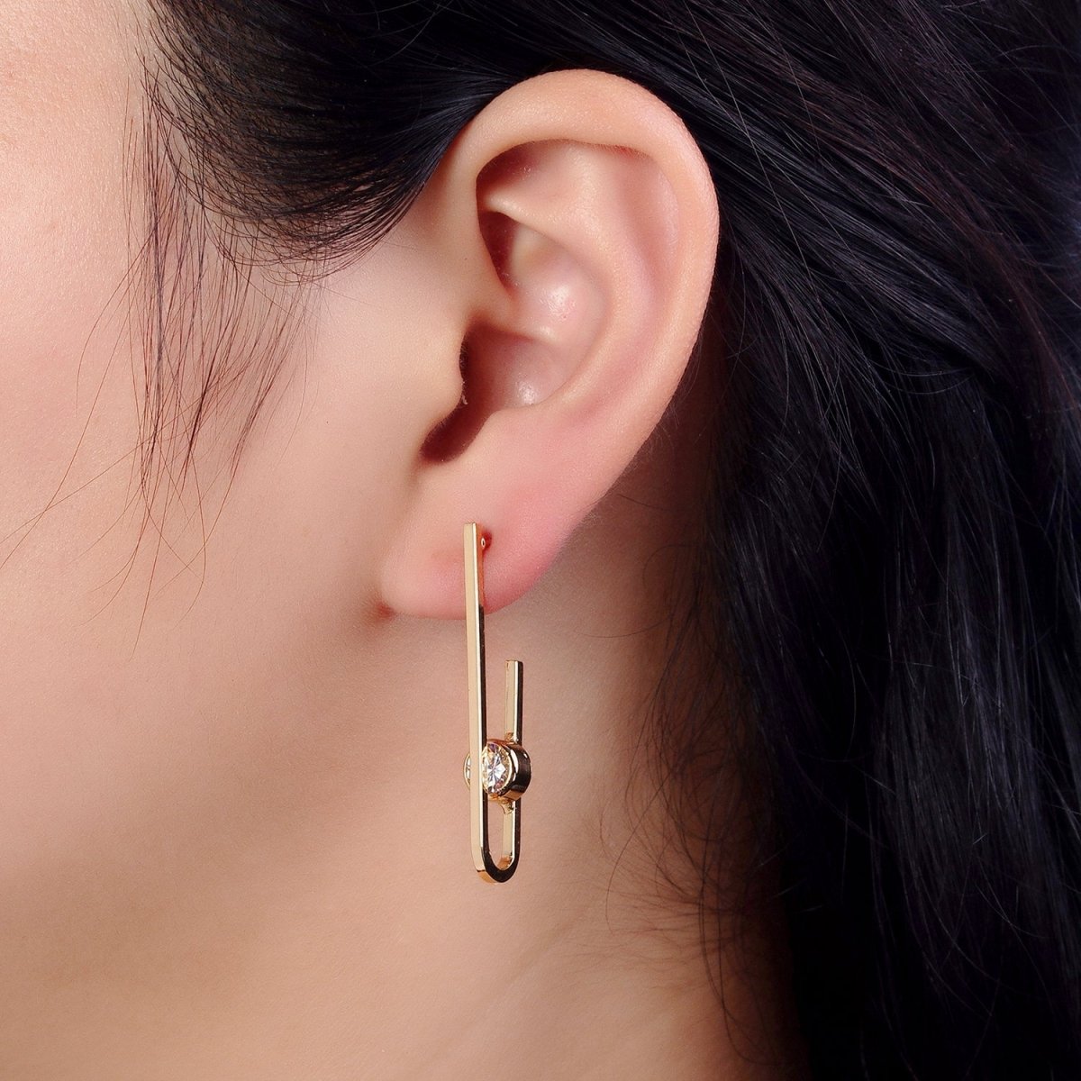 Gold Micro Paved CZ Geometric U Shaped Stud Earrings | AB179 AB180