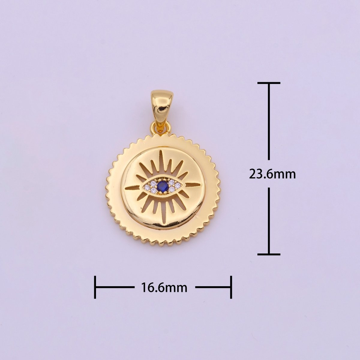 Gold Micro Paved Evil Eye Sunburst Gears Round Pendant I-652 - DLUXCA