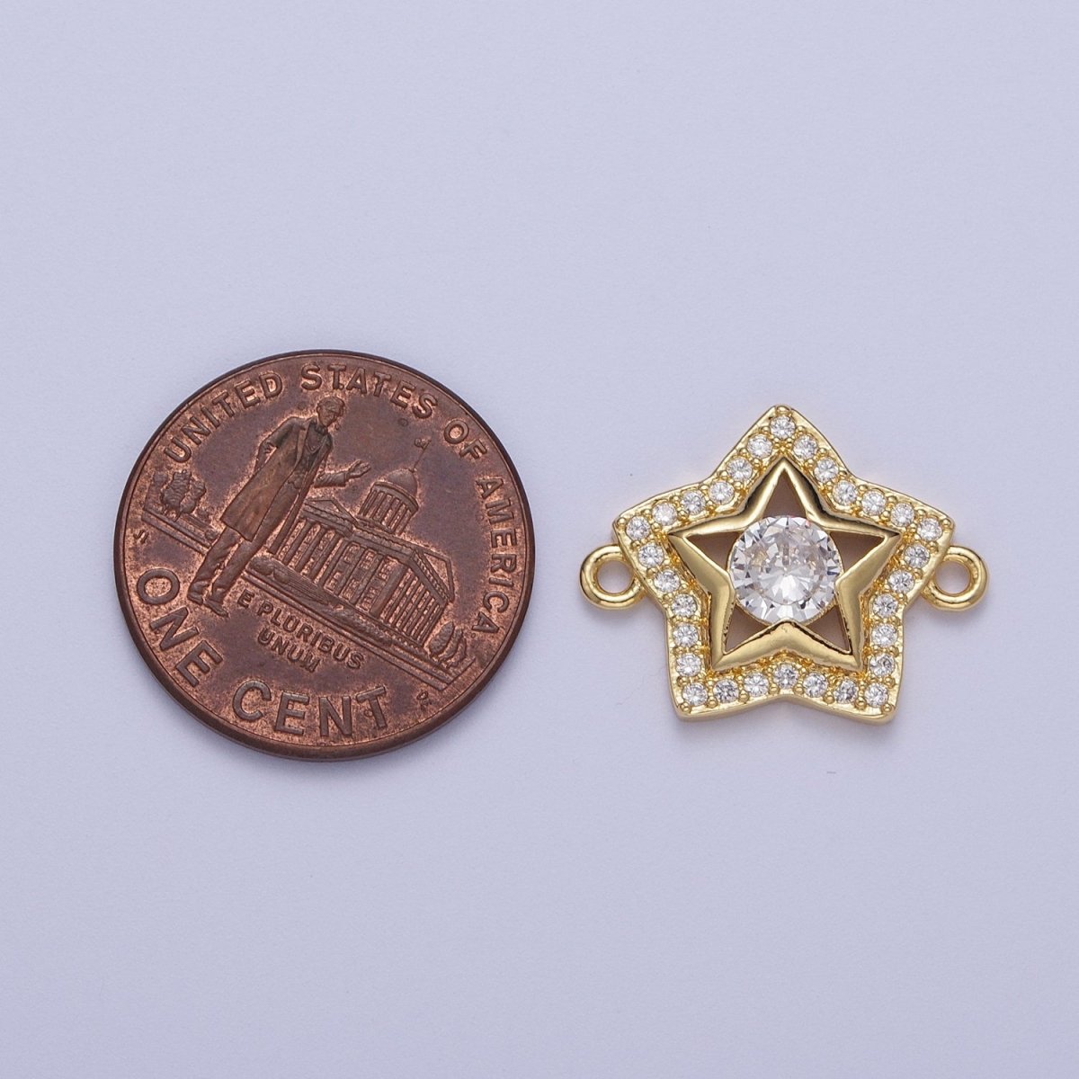 Gold Micro Paved Round Cubic Zirconia Shinning Celestial Star Connector Supply For Jewelry Making F-201 - DLUXCA