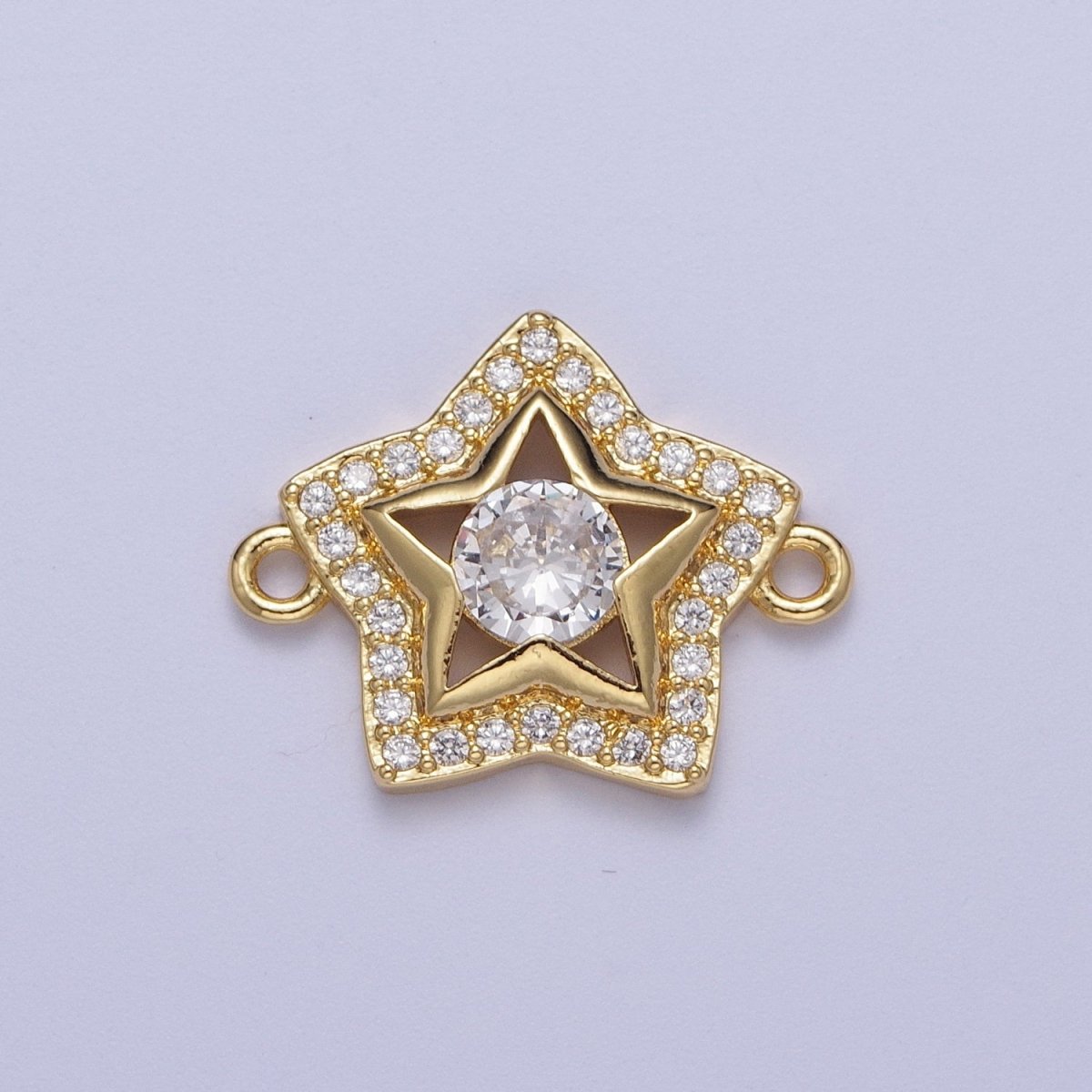 Gold Micro Paved Round Cubic Zirconia Shinning Celestial Star Connector Supply For Jewelry Making F-201 - DLUXCA