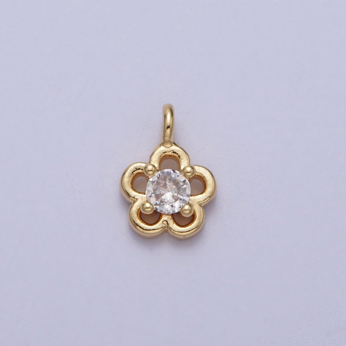 Gold Mini Round CZ Flower Daisy Nature 10mm Charm | C-478