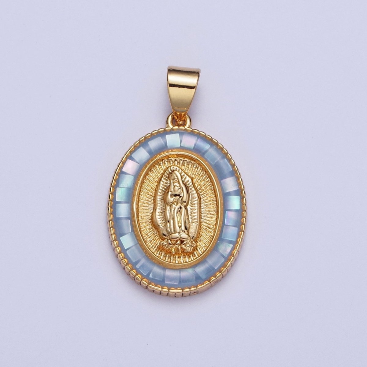 Gold Miraculous Mother Virgin Mary Opal Oval Pendant For Religious Jewelry | X-510-X-515