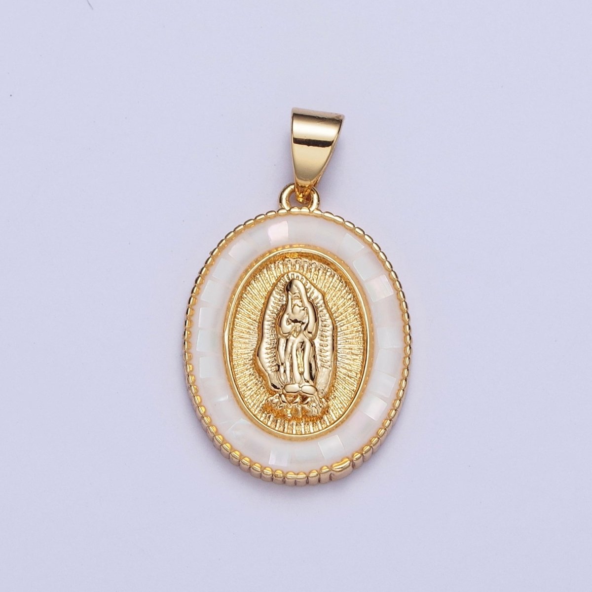 Gold Miraculous Mother Virgin Mary Opal Oval Pendant For Religious Jewelry | X-510-X-515