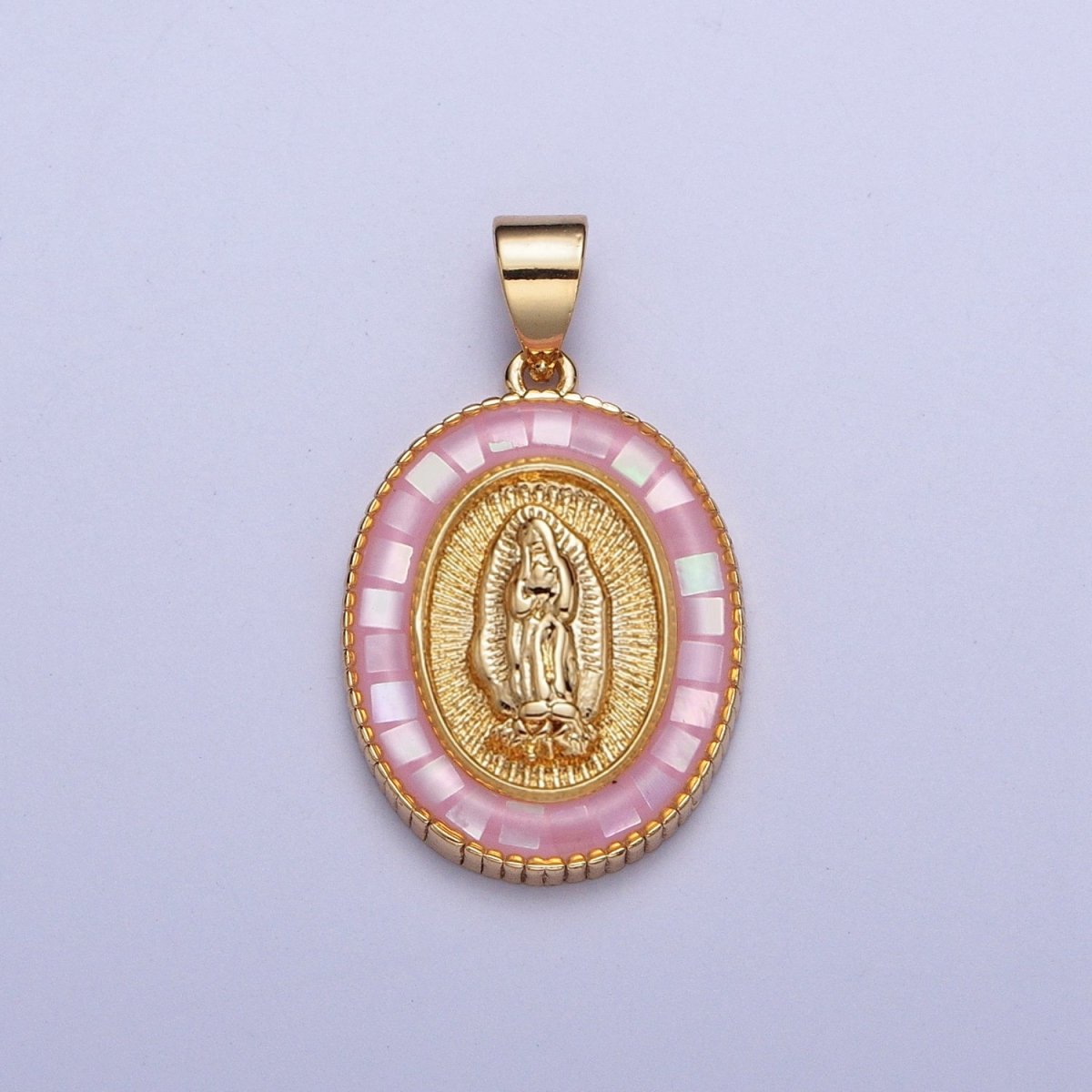 Gold Miraculous Mother Virgin Mary Opal Oval Pendant For Religious Jewelry | X-510-X-515