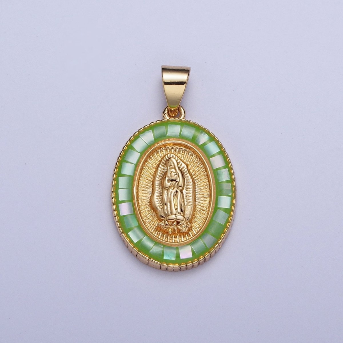 Gold Miraculous Mother Virgin Mary Opal Oval Pendant For Religious Jewelry | X-510-X-515