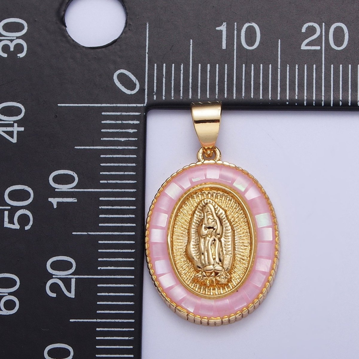 Gold Miraculous Mother Virgin Mary Opal Oval Pendant For Religious Jewelry | X-510-X-515
