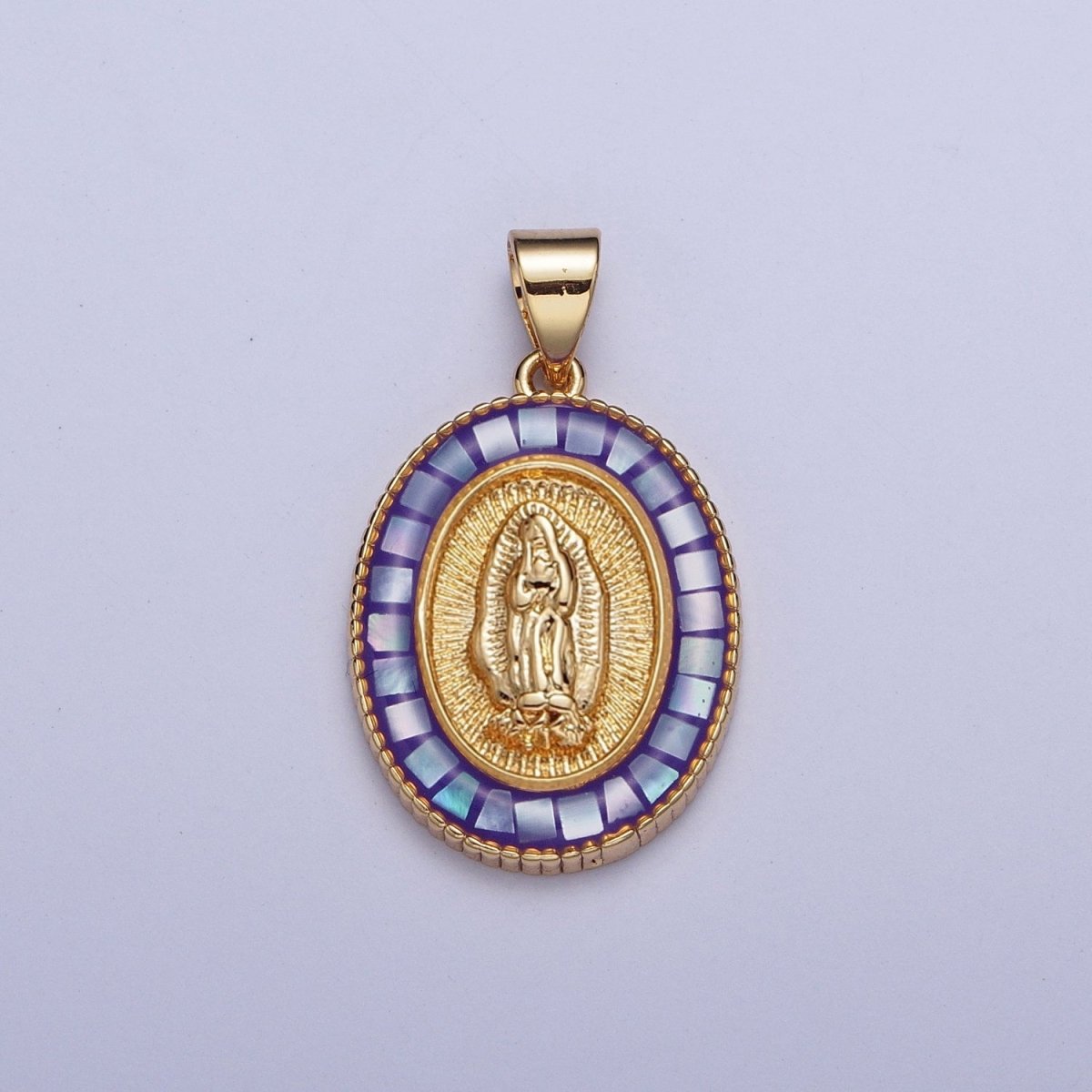 Gold Miraculous Mother Virgin Mary Opal Oval Pendant For Religious Jewelry | X-510-X-515