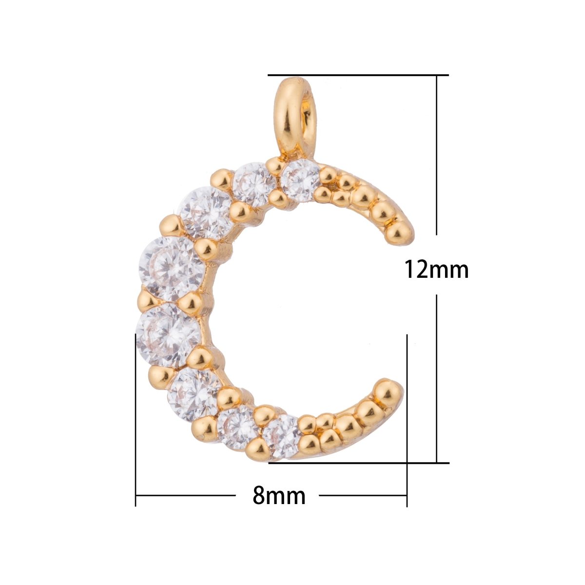 Gold Moon Beam, Moonlight Cute Dream Crescent Celestial DIY Craft Cubic Zirconia Bracelet Charm Bead Finding Pendant For Jewelry Making C-177