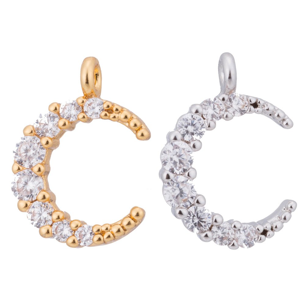 Gold Moon Beam, Moonlight Cute Dream Crescent Celestial DIY Craft Cubic Zirconia Bracelet Charm Bead Finding Pendant For Jewelry Making C-177
