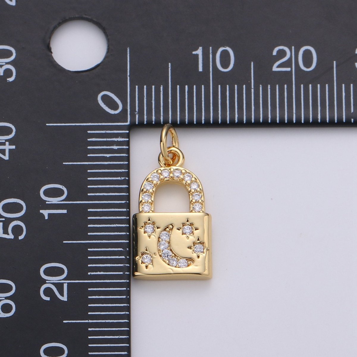 Gold Moon Star Padlock Pendant Gold Filled Dainty Padlock Charm Celestial Lock Jewelry for Necklace Earring Bracelet Component D-363