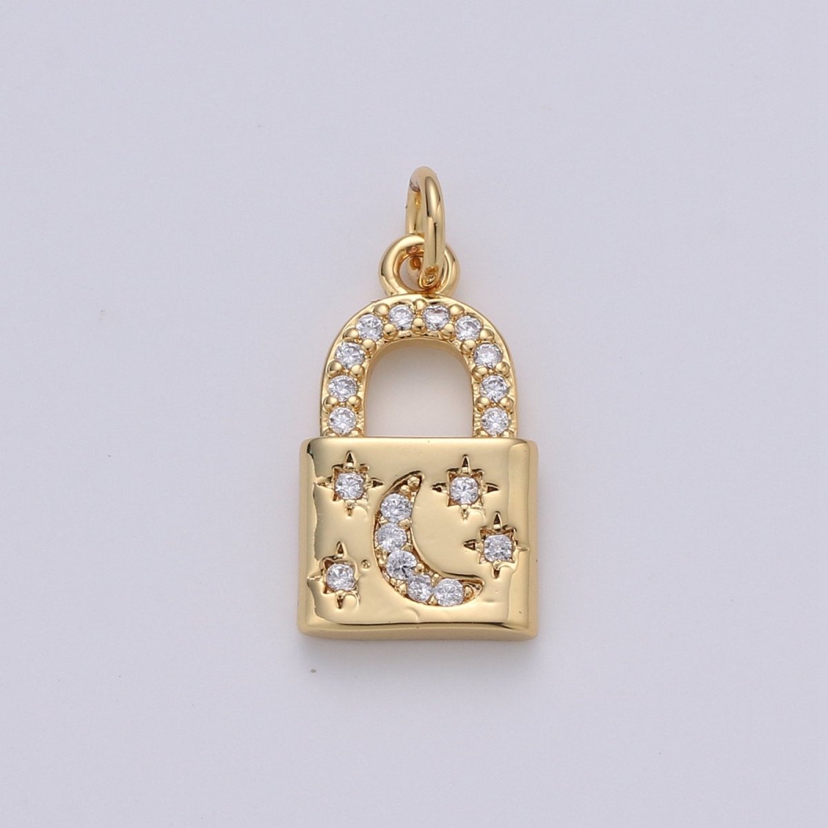 Gold Moon Star Padlock Pendant Gold Filled Dainty Padlock Charm Celestial Lock Jewelry for Necklace Earring Bracelet Component D-363