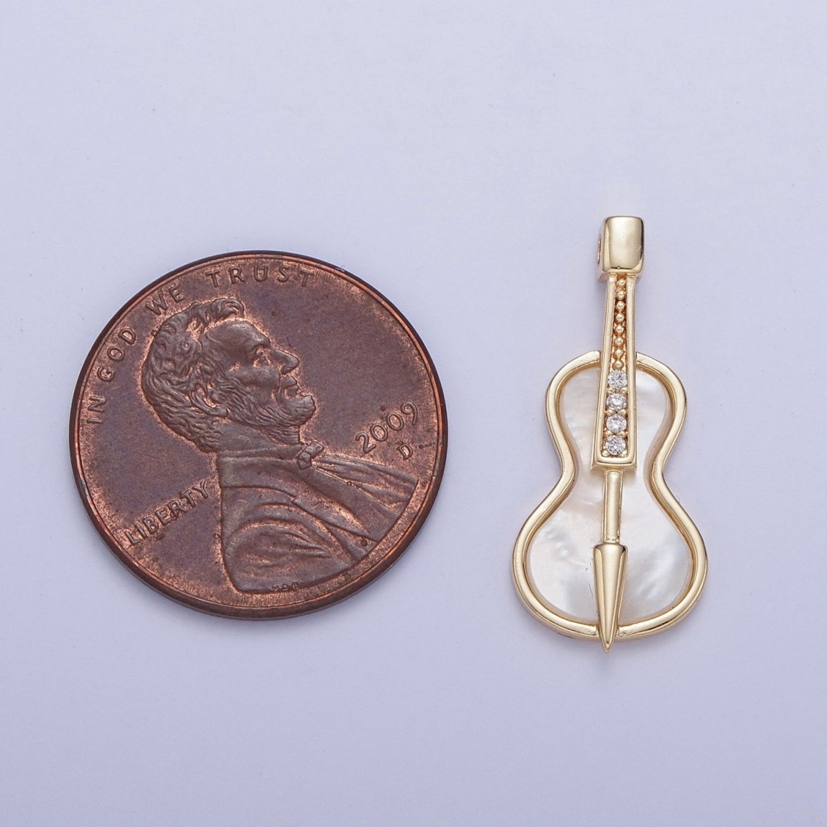 Gold Mother of Pearl Music Instrument Cello, Guitar, Violin Charm AG-076 - DLUXCA