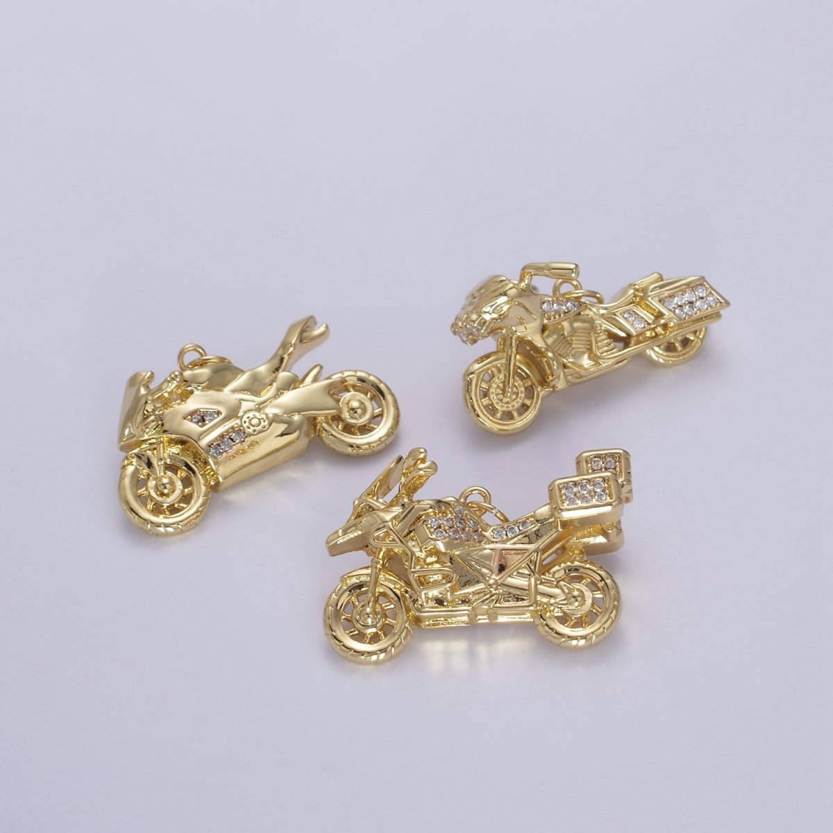 Gold Motorcycle Charm 3D Motorcycle Pendant, Biker Charm, Detailed Motorcycle Pendant N-468 N-625 N-626