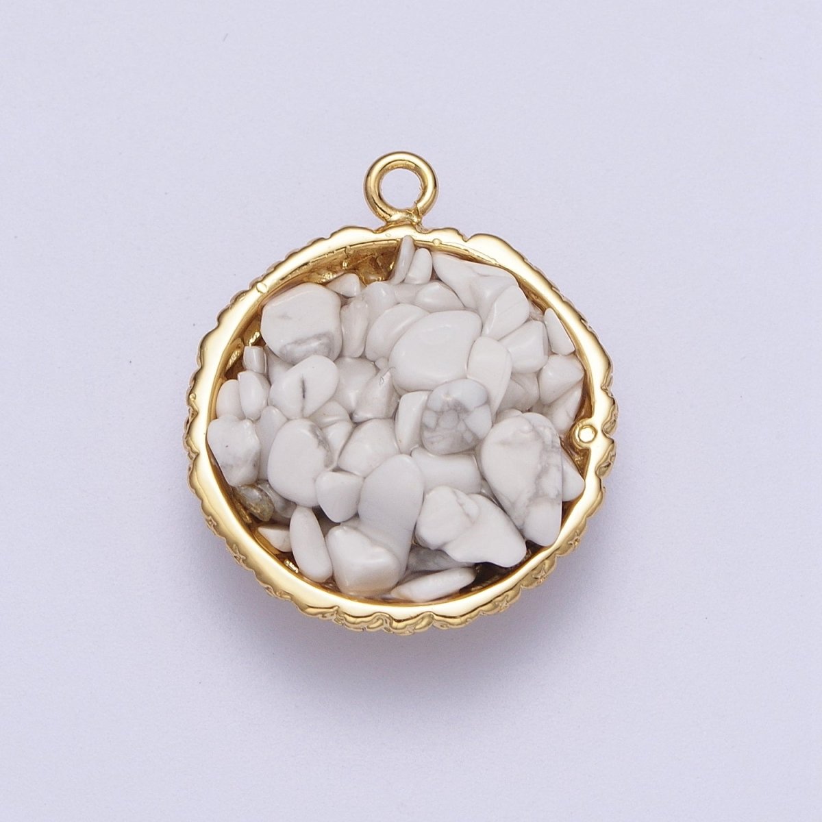 Gold Natural Chip Bead Gemstone Round Charm | C-328 C-330 C-338 C-627 C-632 C-635 C-641