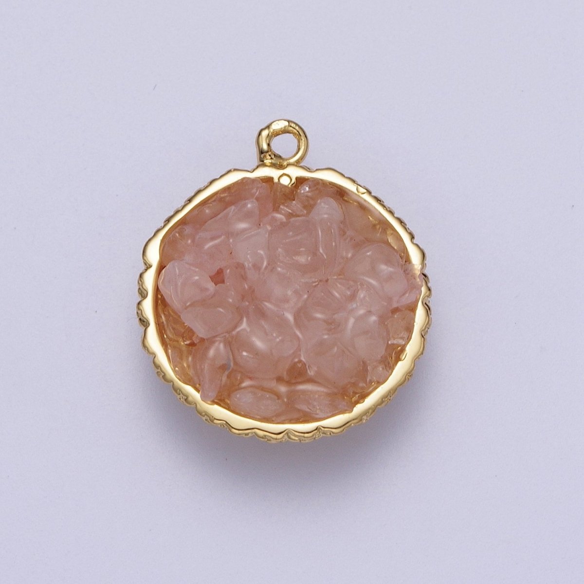 Gold Natural Chip Bead Gemstone Round Charm | C-328 C-330 C-338 C-627 C-632 C-635 C-641