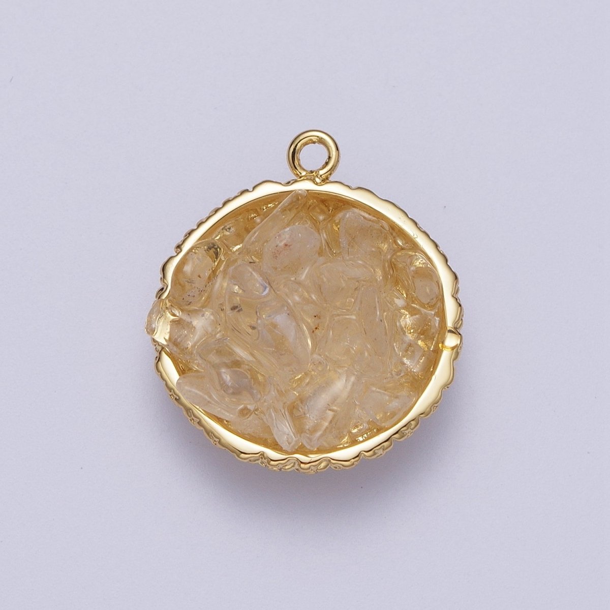 Gold Natural Chip Bead Gemstone Round Charm | C-328 C-330 C-338 C-627 C-632 C-635 C-641