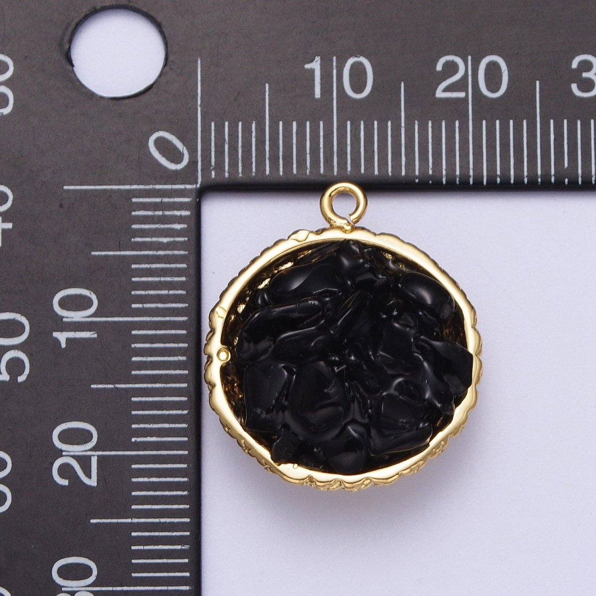 Gold Natural Chip Bead Gemstone Round Charm | C-328 C-330 C-338 C-627 C-632 C-635 C-641