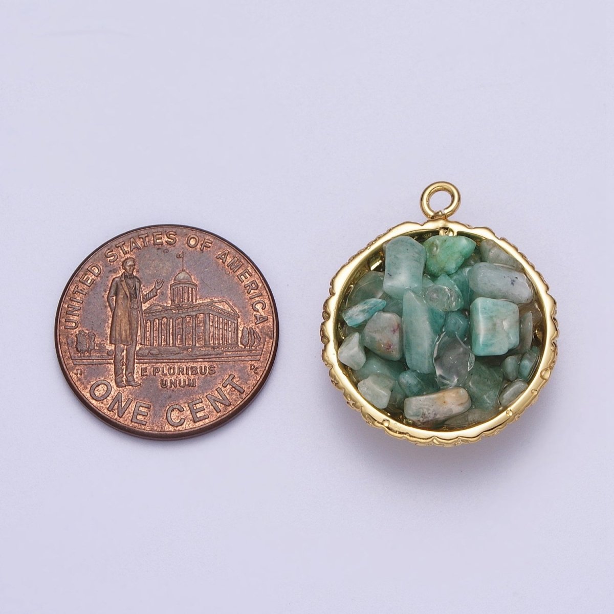 Gold Natural Chip Bead Gemstone Round Charm | C-328 C-330 C-338 C-627 C-632 C-635 C-641