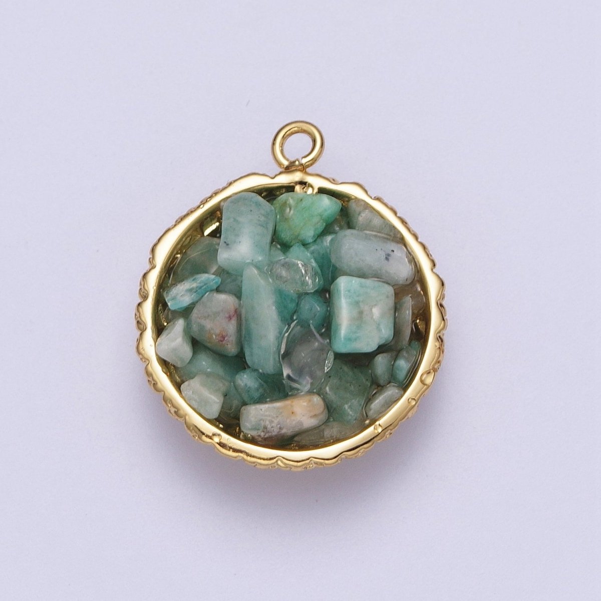 Gold Natural Chip Bead Gemstone Round Charm | C-328 C-330 C-338 C-627 C-632 C-635 C-641