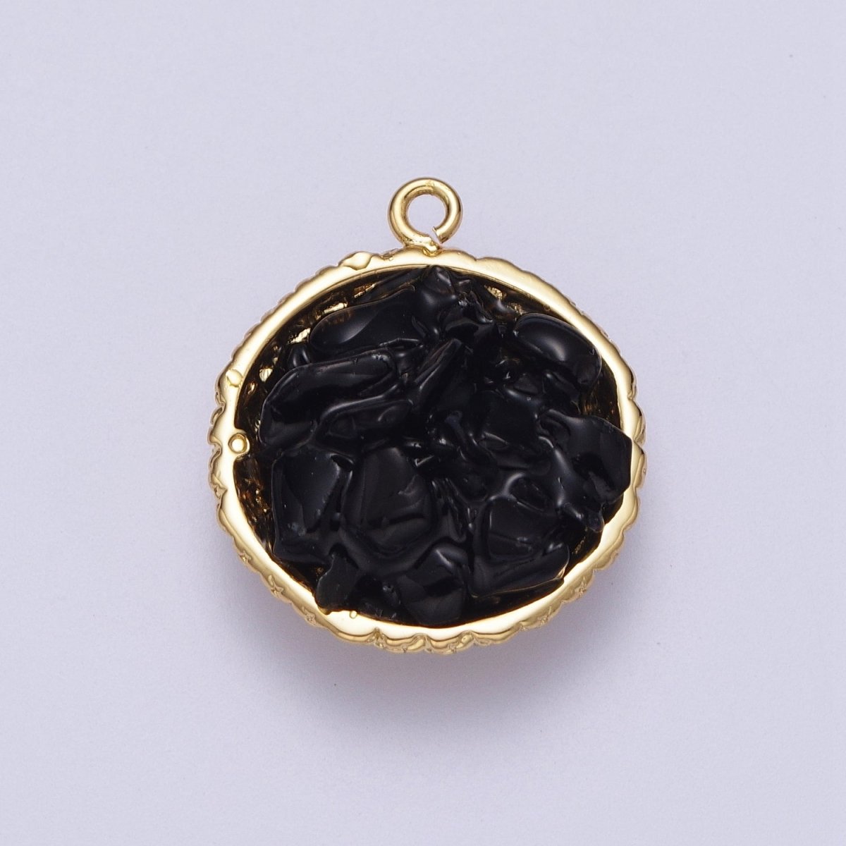 Gold Natural Chip Bead Gemstone Round Charm | C-328 C-330 C-338 C-627 C-632 C-635 C-641
