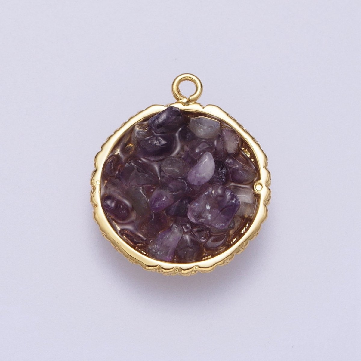 Gold Natural Chip Bead Gemstone Round Charm | C-328 C-330 C-338 C-627 C-632 C-635 C-641