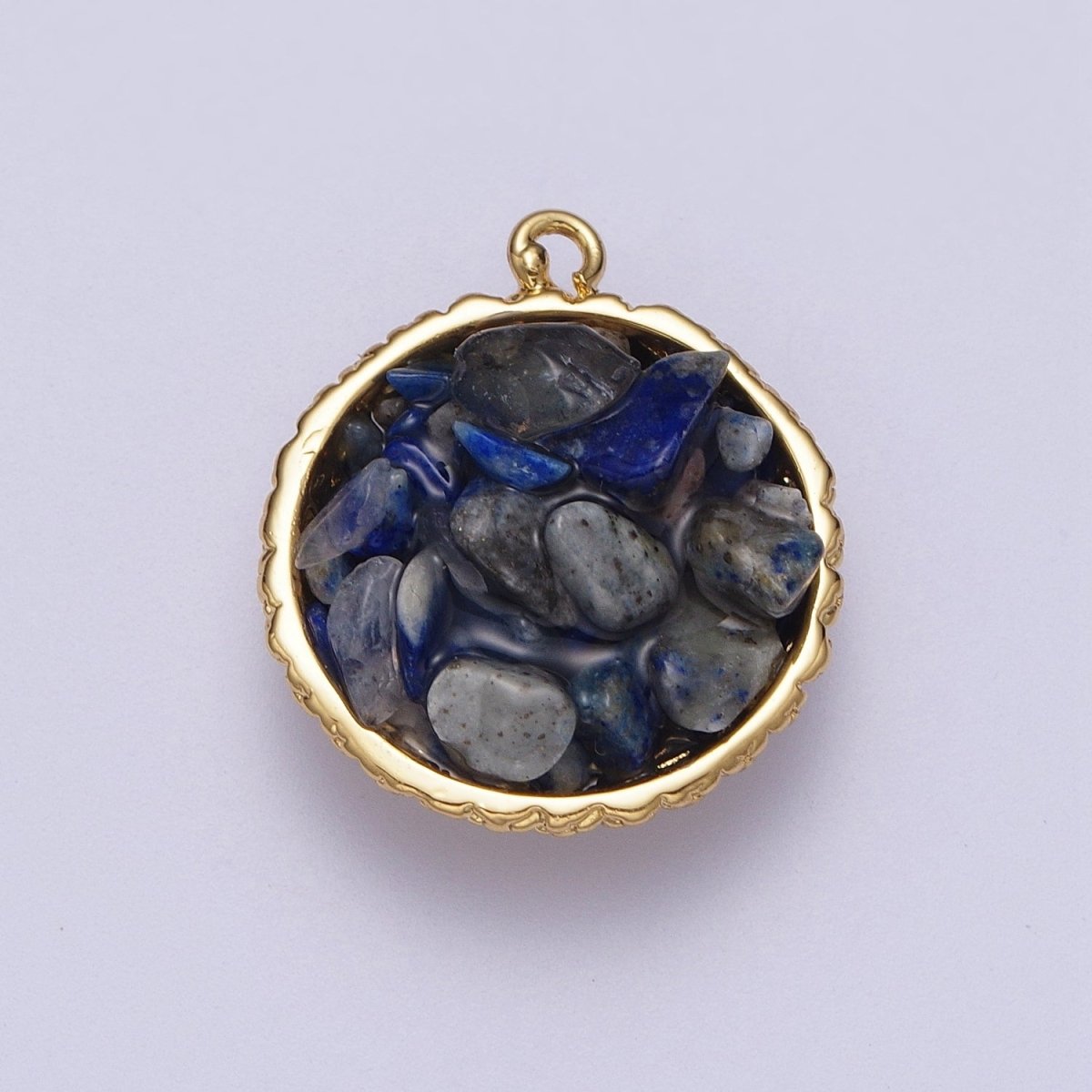 Gold Natural Chip Bead Gemstone Round Charm | C-328 C-330 C-338 C-627 C-632 C-635 C-641