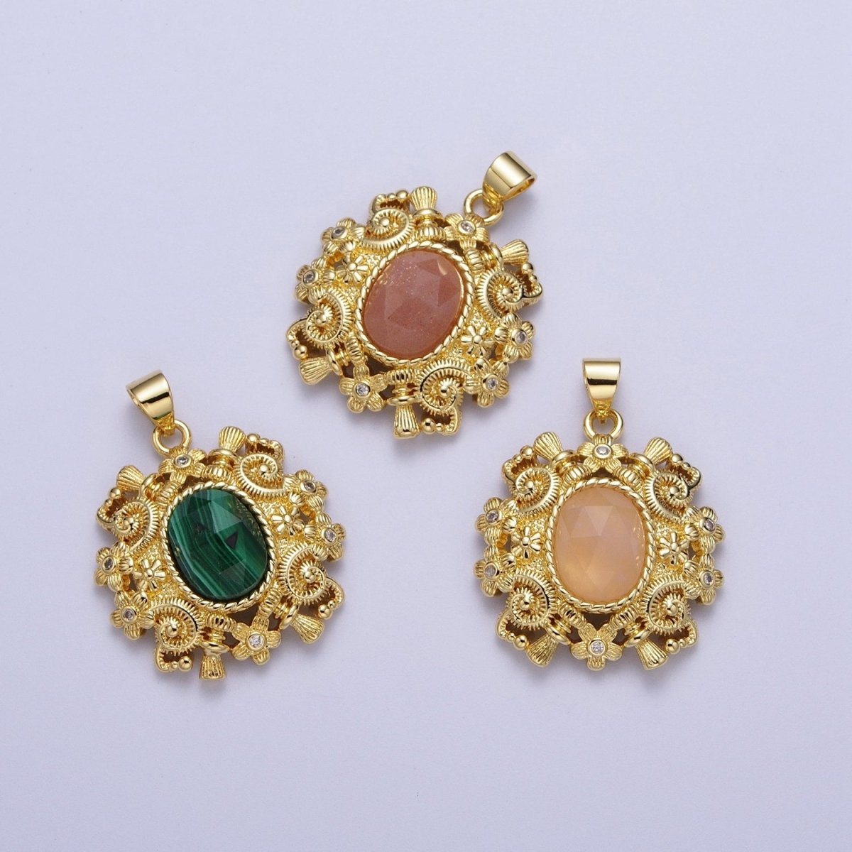 Gold Natural Gemstone Nature Flower Geometric Pendant For Jewelry Making H-754 H-784 H-851