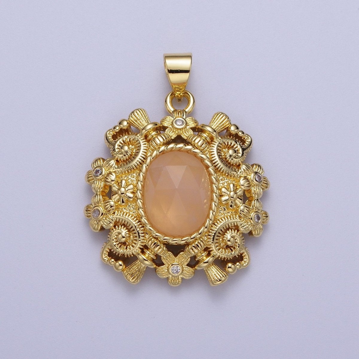 Gold Natural Gemstone Nature Flower Geometric Pendant For Jewelry Making H-754 H-784 H-851