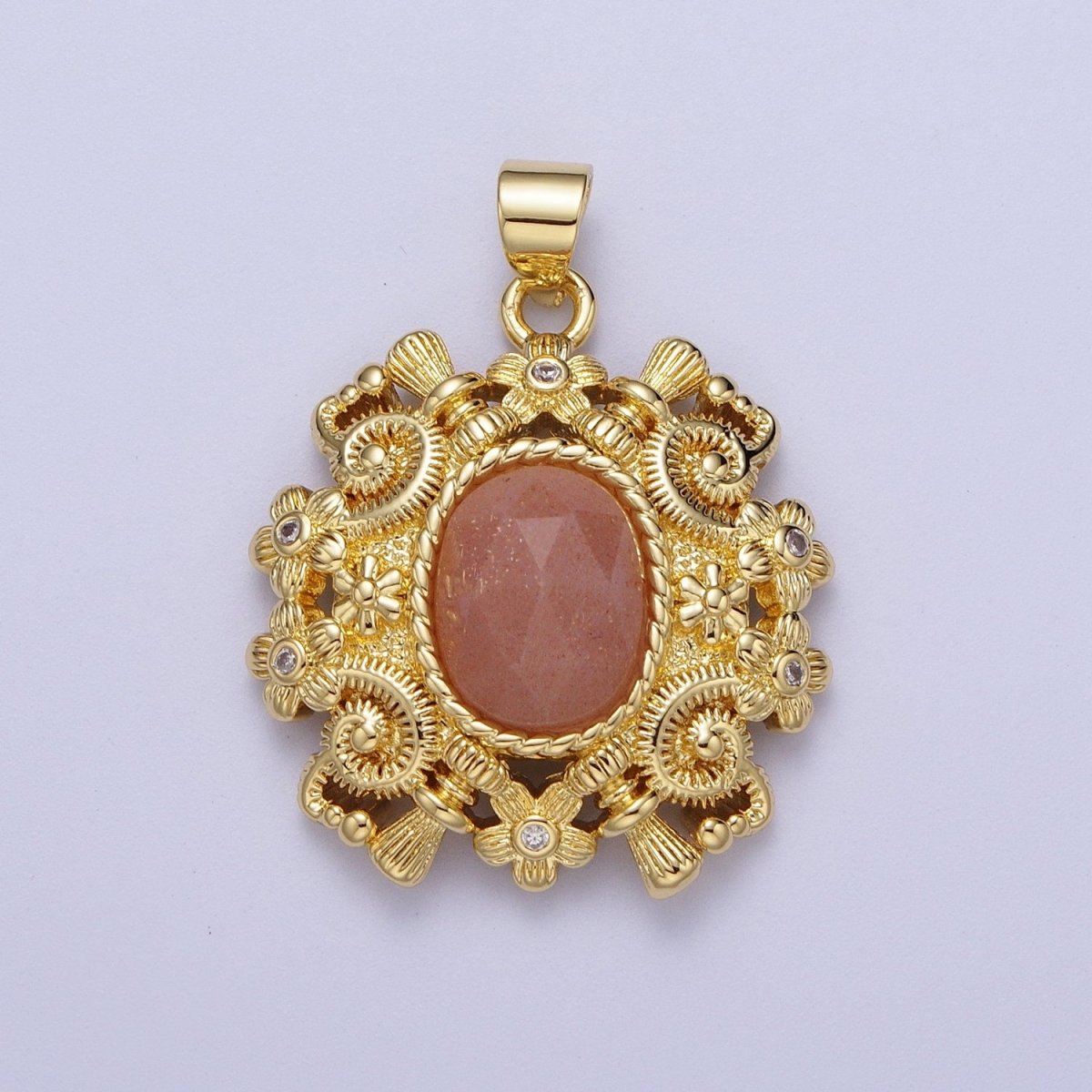 Gold Natural Gemstone Nature Flower Geometric Pendant For Jewelry Making H-754 H-784 H-851
