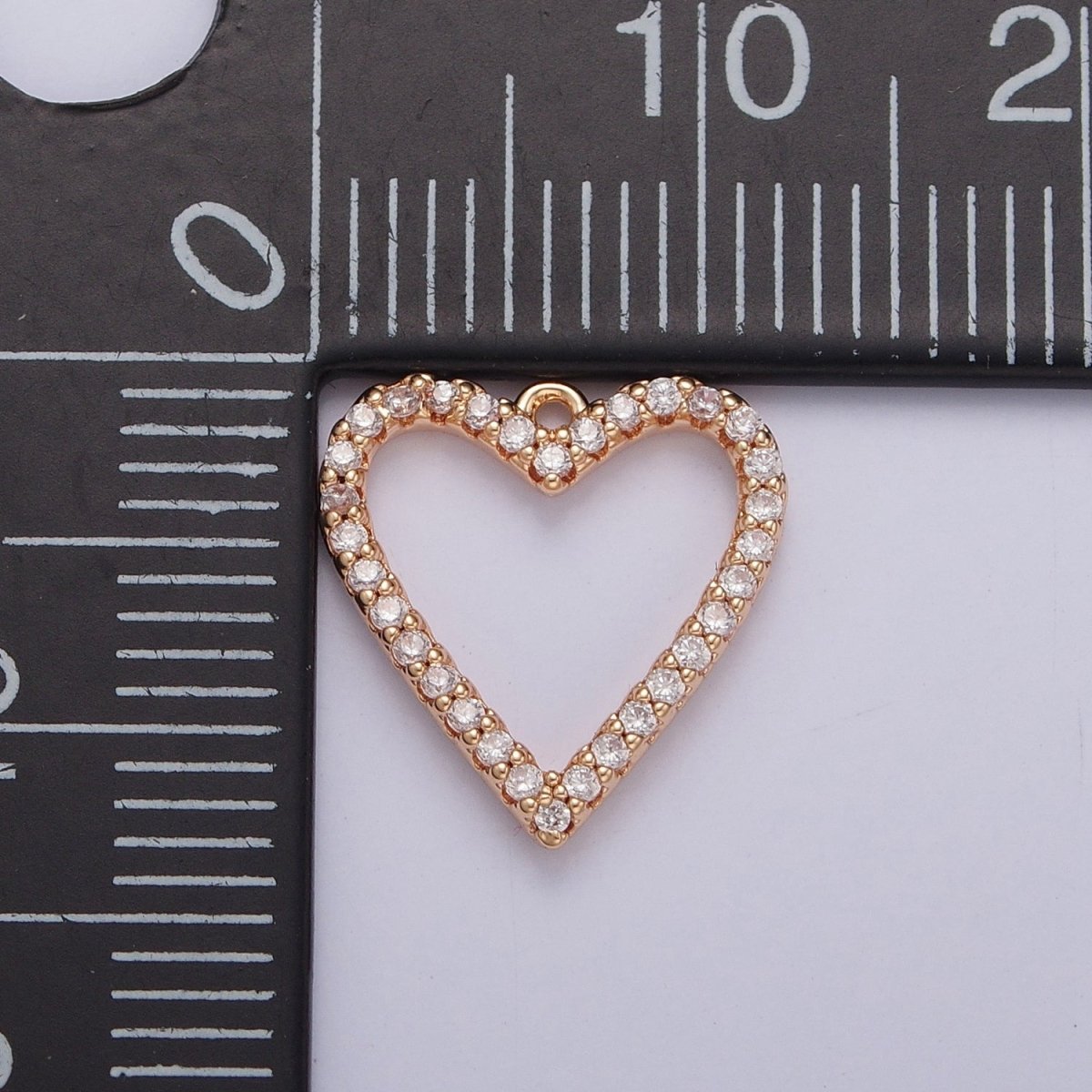 Gold Open Heart Outline Micro Paved CZ Charm For Valentine Love Jewelry Making | X-815 - DLUXCA