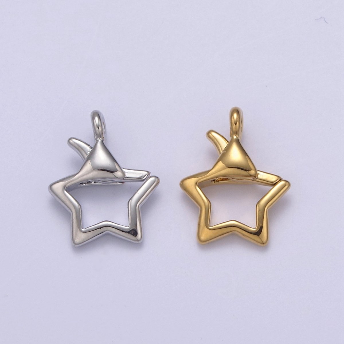 Gold or Silver Open Star Lobster Clasp, 15x11mm, Open Star Lobster Clasp, Star Charm Enhancer Clasp Wholesale Supply L-659 L-658