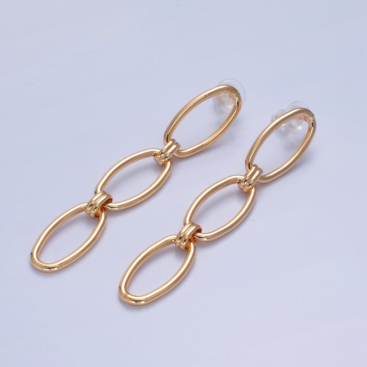 Gold Oval Chain Link Earring Drop Stud Earring T-513 - DLUXCA