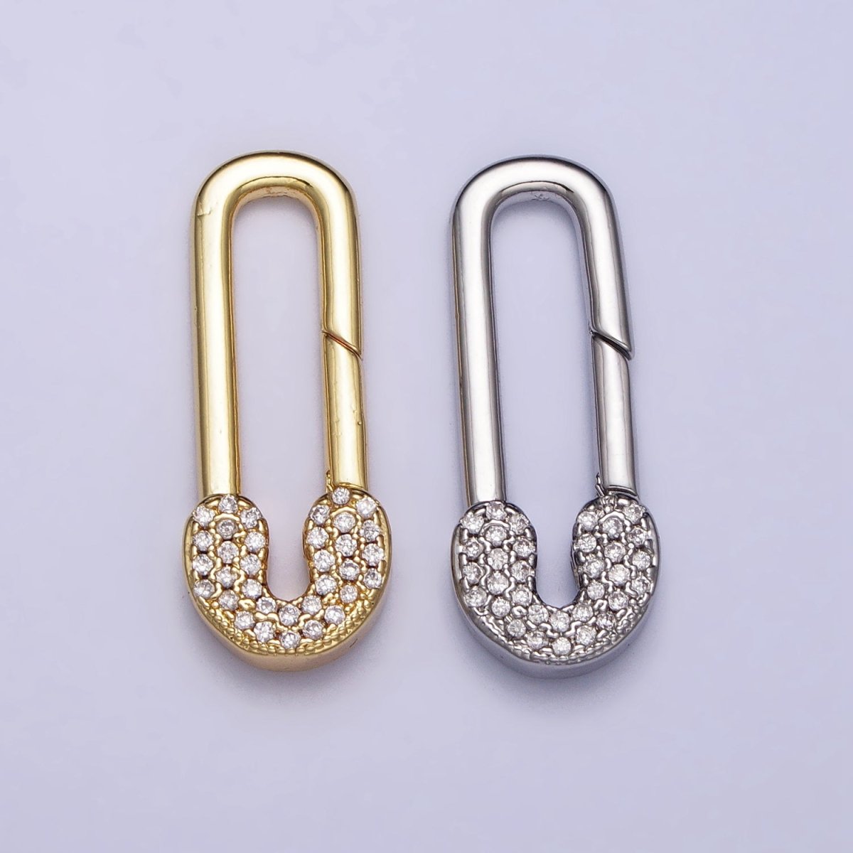 Gold Oval Clasp, Silver Hinged Clasp, Oval Push Clasp Spring Gate Clasp with Micro Pave Safety Pin Clasp Enhancer Z-031