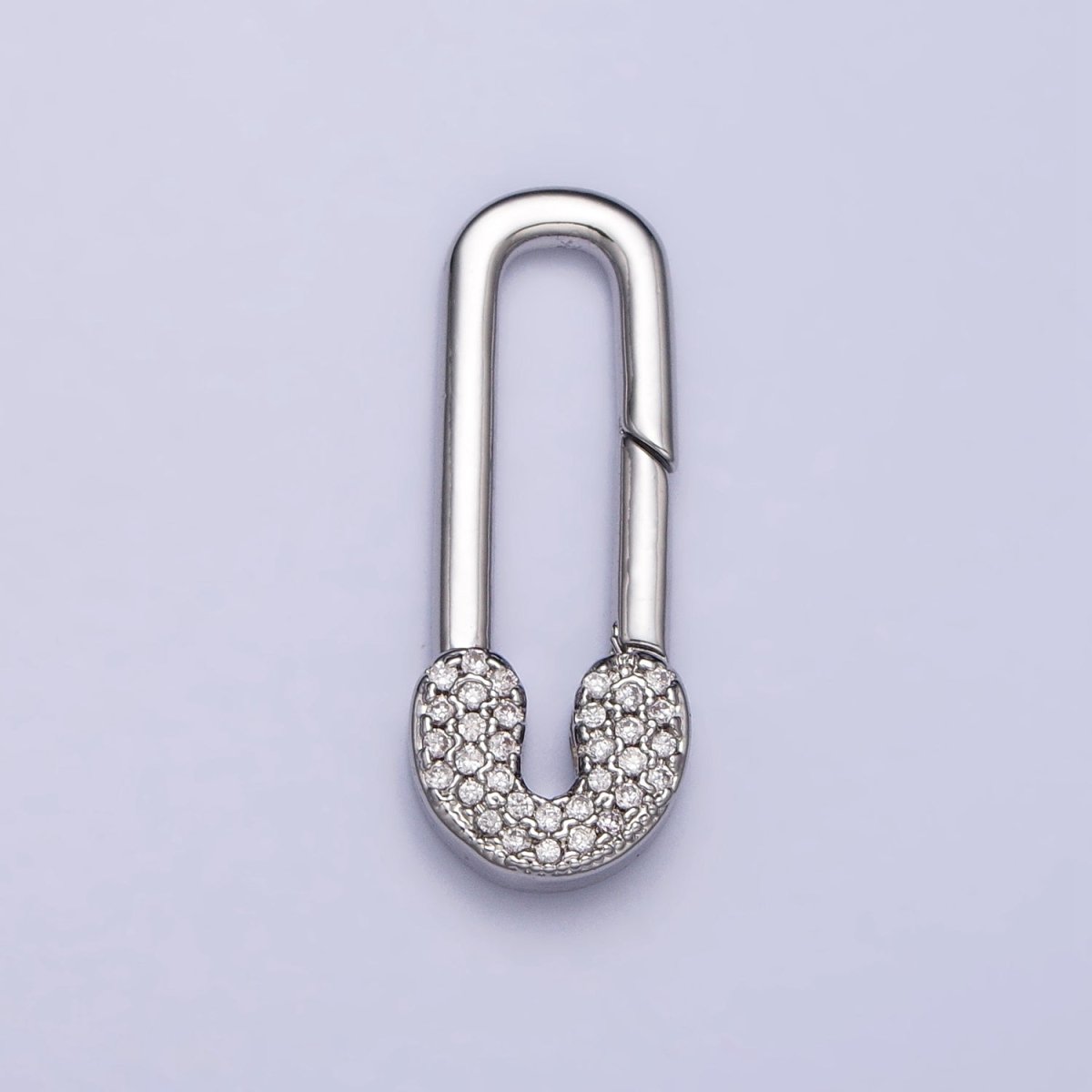 Gold Oval Clasp, Silver Hinged Clasp, Oval Push Clasp Spring Gate Clasp with Micro Pave Safety Pin Clasp Enhancer Z-031