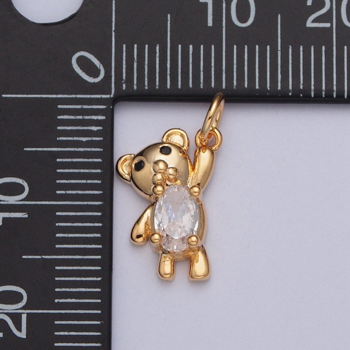 Gold Oval Clear CZ Teddy Bear Holding On Charm For DIY Jewelry Making | X-205 - DLUXCA