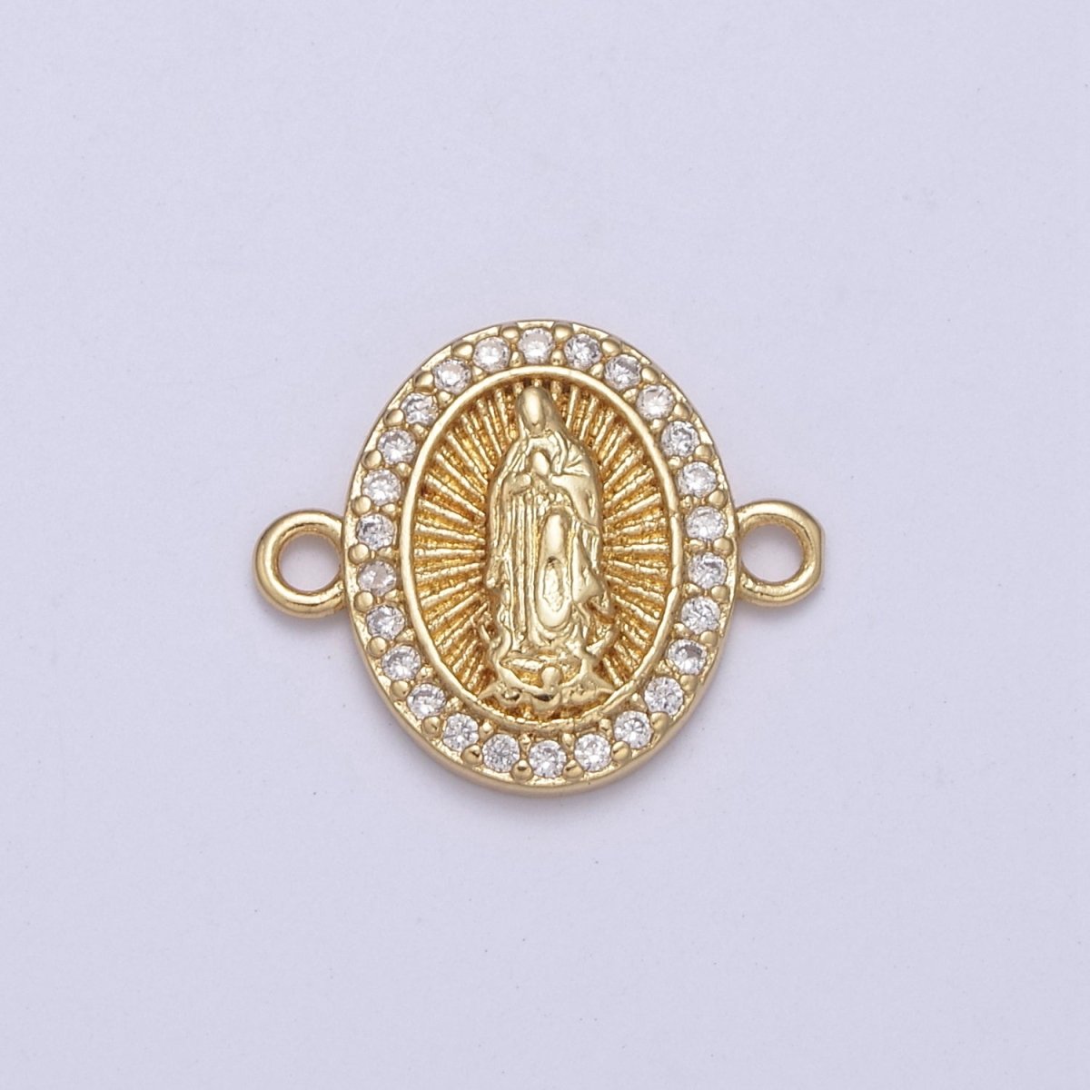 Gold Oval Lady Guadalupe Charm Connector for Bracelet F-260 - DLUXCA