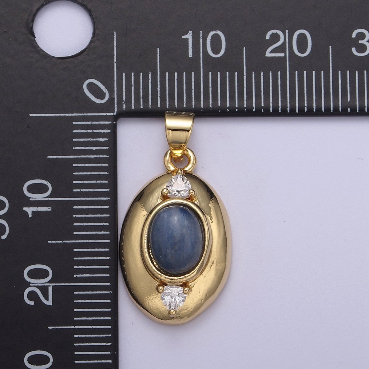 Gold Oval Pendant with Blue Tiger Eye Gemstone For Statement Jewelry Charm H-545 - DLUXCA