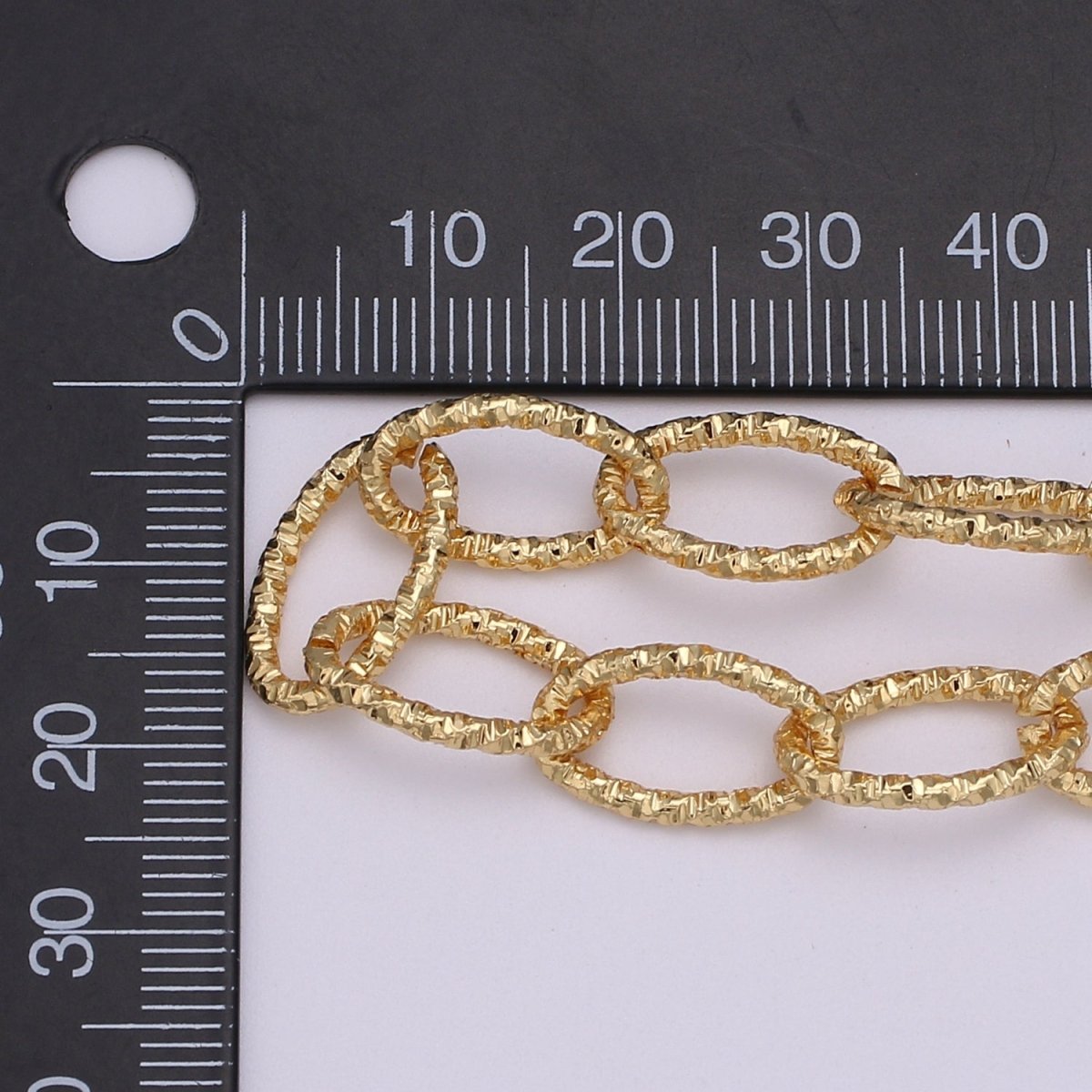 Gold Oval UNIQUE CABLE Special Design Chain by Yard, Fancy Wholesale Bulk Roll Chain For Jewelry Making, Width 9.4mm, 24K Gold Plated For Necklace Bracelet Anklet Component Supply | ROLL-492 Clearance Pricing