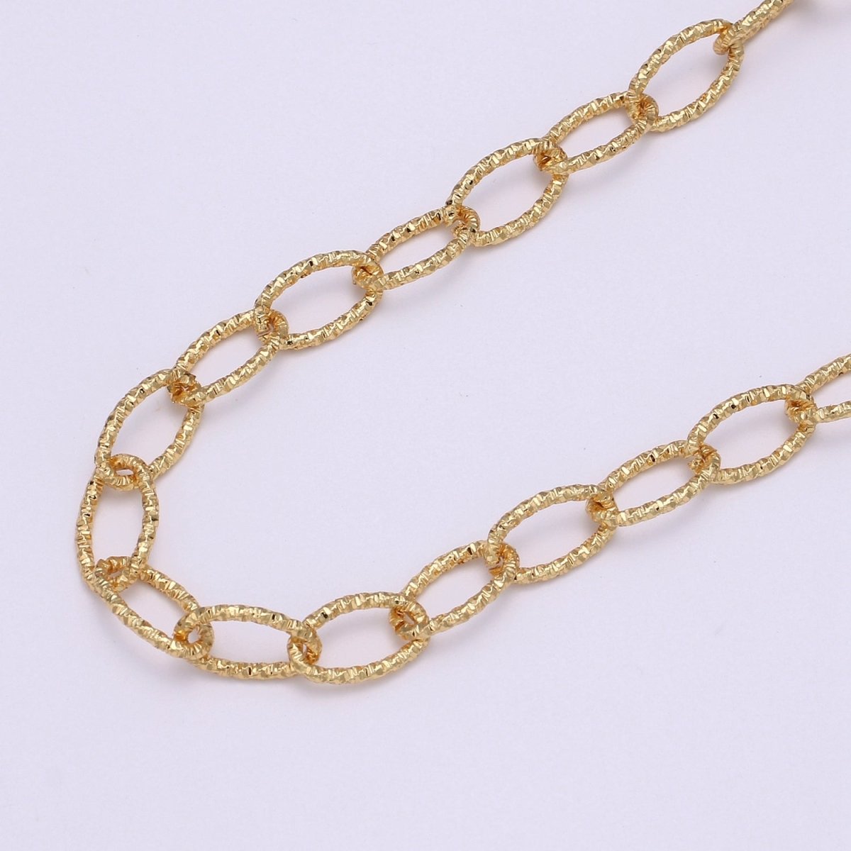 Gold Oval UNIQUE CABLE Special Design Chain by Yard, Fancy Wholesale Bulk Roll Chain For Jewelry Making, Width 9.4mm, 24K Gold Plated For Necklace Bracelet Anklet Component Supply | ROLL-492 Clearance Pricing