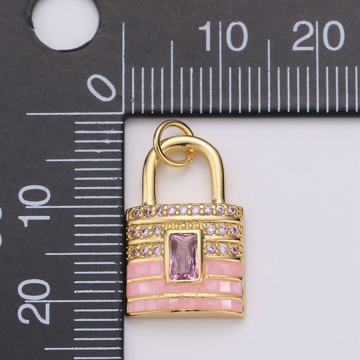 Gold Padlock charms , Pink Lock pendants, Love charm, Dainty charm, Padlock Jewelry pendants in 14k Gold-Plated K-803