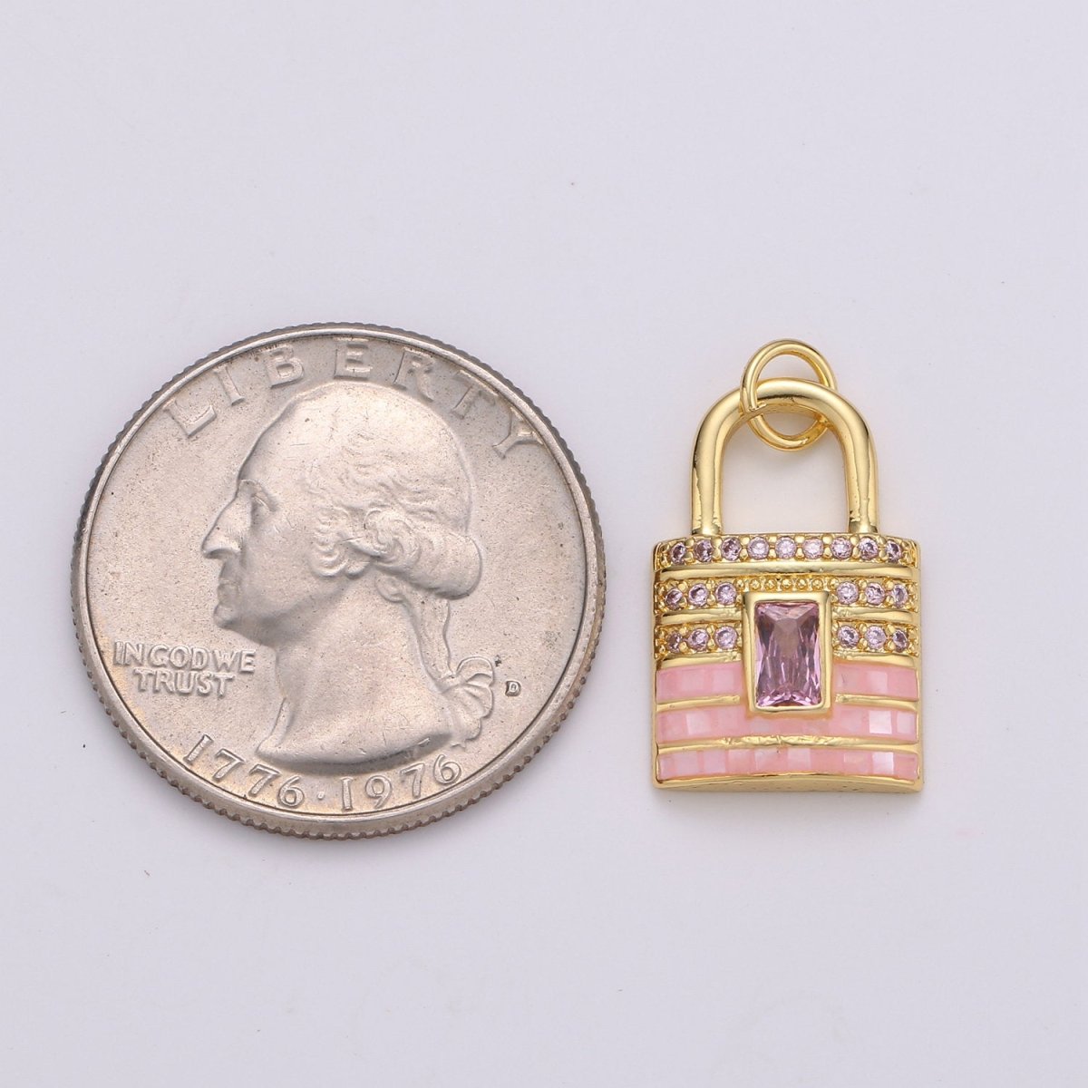 Gold Padlock charms , Pink Lock pendants, Love charm, Dainty charm, Padlock Jewelry pendants in 14k Gold-Plated K-803